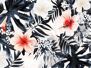 黑白花卉植物水彩图案