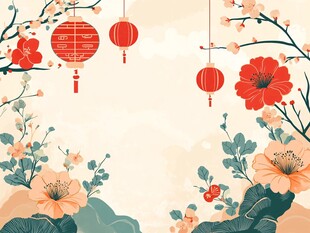 中式新春花卉灯笼背景图