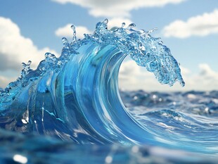 蓝色海浪涌动的壮观瞬间