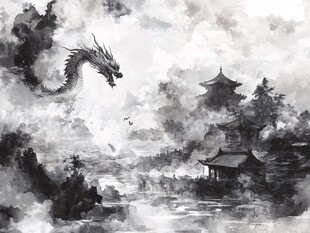 水墨龙舞于古典山水间