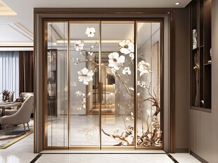 中式雕花玻璃隔断尽显雅致