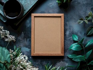 木质相框与绿植静物组合