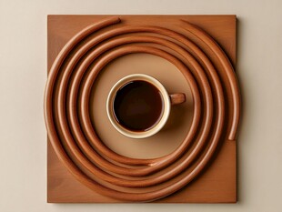 咖啡杯旁的巧克力线条艺术