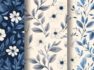 蓝白花卉植物图案墙纸