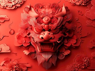 中式龙首剪纸艺术图案