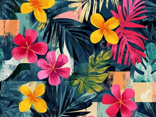 热带花卉植物图案背景