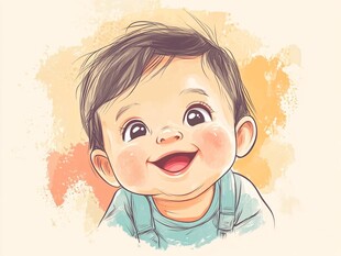 可爱萌娃笑颜插画