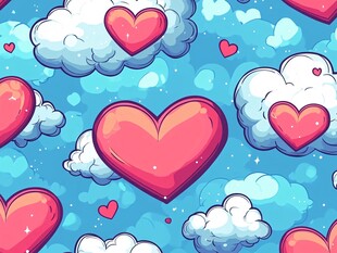 爱心云朵梦幻无缝图案