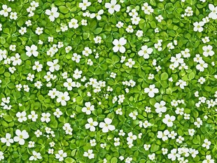 翠绿草地绽放白色小花