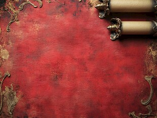 复古红底卷轴装饰背景