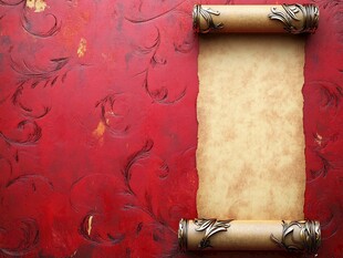 古典红底卷轴装饰画面