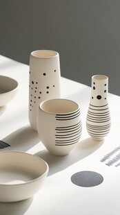 简约风陶瓷餐具与花瓶组合