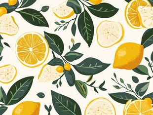 柠檬叶果图案无缝背景图