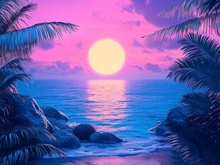 梦幻海边日落美景