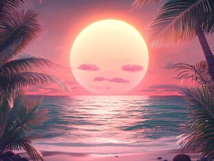 梦幻海滩上的绝美落日