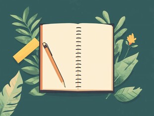 空白笔记本与笔的清新画面
