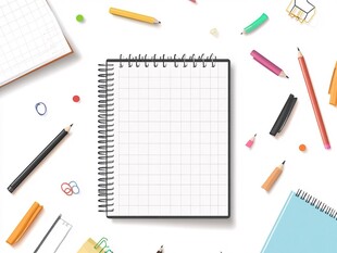 简约文具布置的空白笔记本