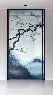 中式山水意境艺术玻璃门