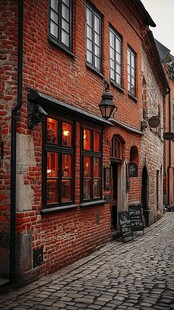 欧洲古朴红砖小巷景致