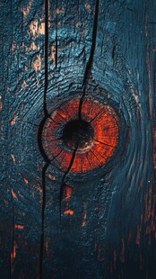 木上神秘红眼纹理特写