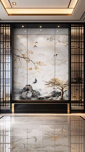 中式典雅玄关壁画装饰