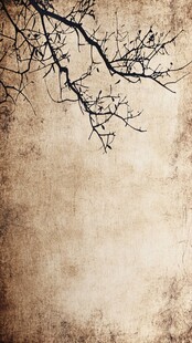 枯枝悬于复古背景之上
