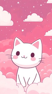 可爱白猫置身梦幻云朵间