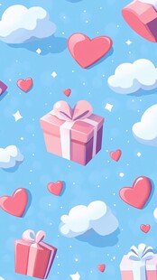 浪漫礼品爱心云朵图案背景