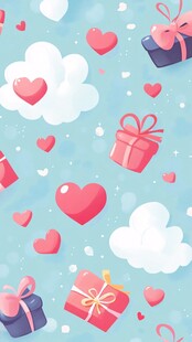 浪漫爱心礼物云朵背景图