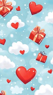 爱心礼物云朵浪漫背景图