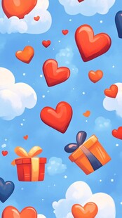 爱心礼物飘在蓝天云朵间