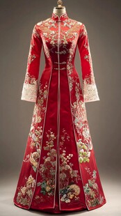 中式红色刺绣长款新娘嫁衣