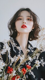 花簇中的时尚魅力女性