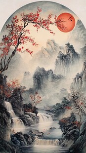 秋江月夜山水国画意境美