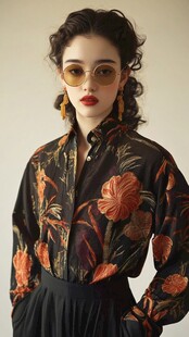 复古印花衬衫时尚女性