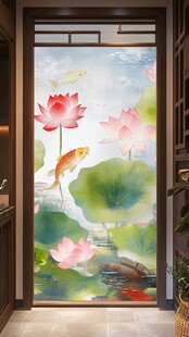 中式荷花锦鲤玄关装饰画