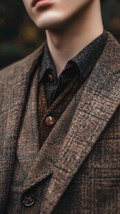 复古格纹西装男士穿搭特写