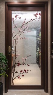 中式桃花图案玻璃门