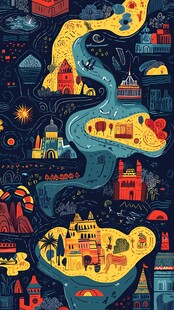 奇幻城市河流插画景观