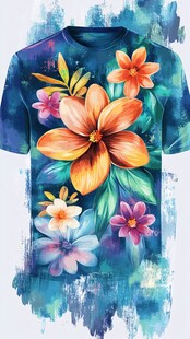 花卉印花T恤 水彩风设计
