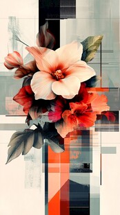 抽象几何中的绚丽花卉