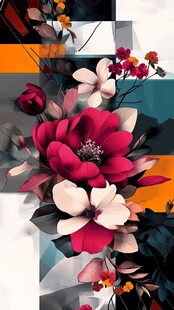 几何背景下的多彩花卉