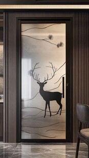 简约鹿纹艺术玻璃房门