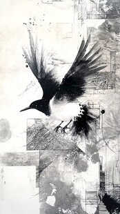 水墨飞鸟抽象艺术画作