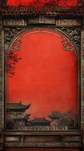 中式红墙拱门古建筑景观