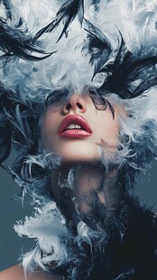 羽毛遮面的神秘时尚女性