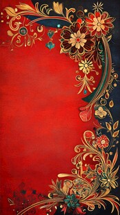 华丽复古红底花卉装饰图