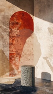 拱形墙面下的石质圆柱体