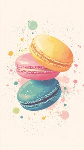 水彩风三色马卡龙插画