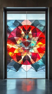 彩色几何图案玻璃艺术门